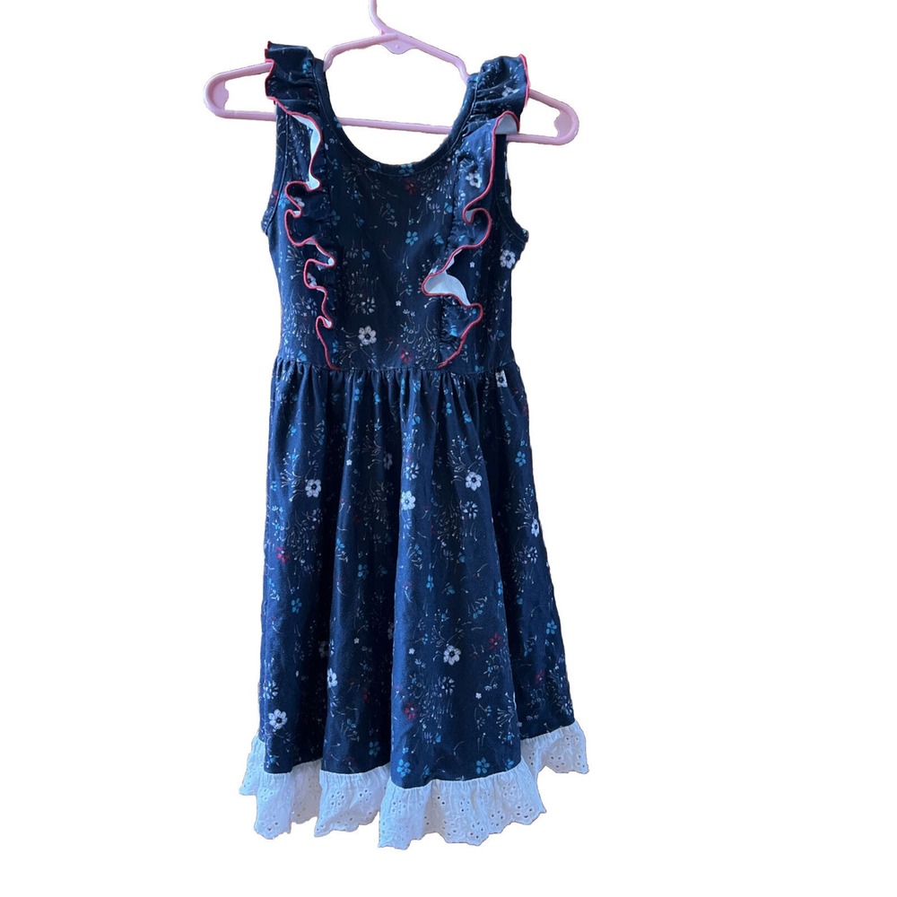 Cheeky Plum Sleeveless Dress 4T Floral, Soft, Blue Red Lace, Comfy Party Dress